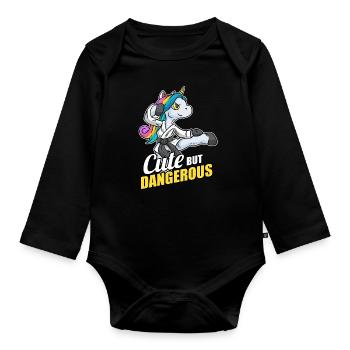 Cute But Dangerous Karaté Licorne Arts martiaux - Body Bébé bio manches longues - noir - Devant