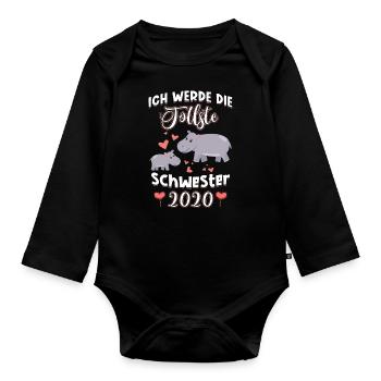 Ich werde die tollste Schwester 2020 Nilpferd - Baby Bio-Langarm-Body - Schwarz - Vorne
