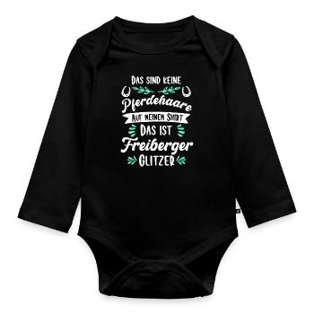 Freiberger Glitzer Pferd Spruch Geschenk - Baby Bio-Langarm-Body - Schwarz - Vorne