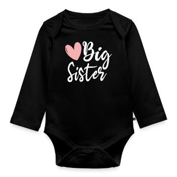 Grande soeur - cadeau soeurs grande soeur - Body Bébé bio manches longues - noir - Devant