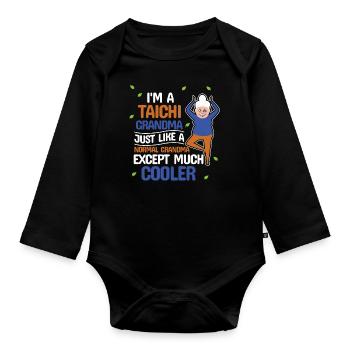 Tai Chi Cool Oma Fitness-Geschenk - Baby Bio-Langarm-Body - Schwarz - Vorne