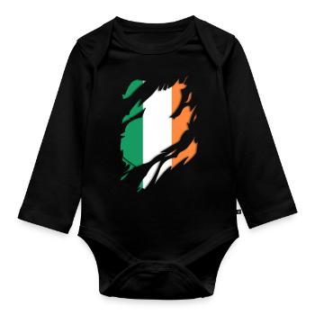 Ireland flag torn motif - Organic Longsleeve Baby Bodysuit - black - Front