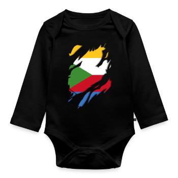 Comoros flag torn motif - Organic Longsleeve Baby Bodysuit - black - Front