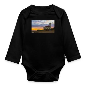 Sonnenuntergang Leuchtturm Bibione - Baby Bio-Langarm-Body - Schwarz - Vorne