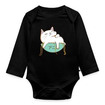 Anime chat ramen plein - Body Bébé bio manches longues - noir - Devant