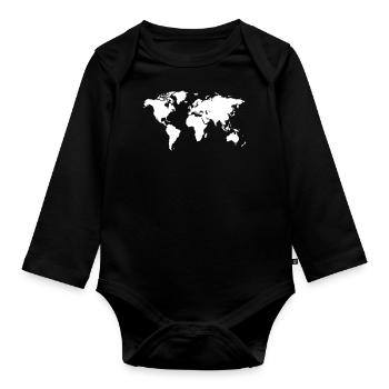 World map - Organic Longsleeve Baby Bodysuit - black - Front