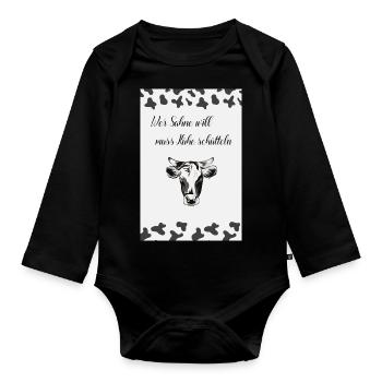 Kuh, Kühe, Milch,Sahne - Baby Bio-Langarm-Body - Schwarz - Vorne