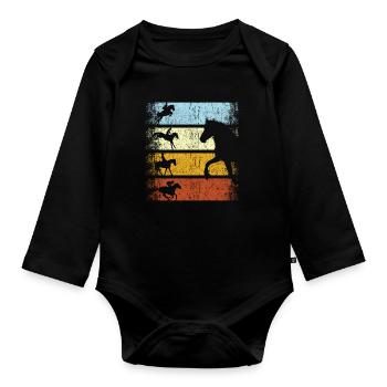 Retro Vintage Pferde Reiter Reitsport Pferd - Baby Bio-Langarm-Body - Schwarz - Vorne