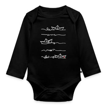 Papierschiff Meer Papierboot Papierschiffchen - Baby Bio-Langarm-Body - Schwarz - Vorne