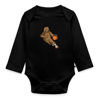Bear basketball gift I basketball player brown bear - Organic Longsleeve Baby Bodysuit - black - Front