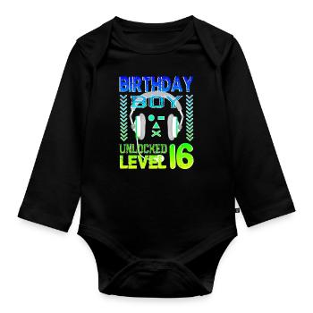 16 Birthday Celebrating Gamer Video Games Funny - Organic Longsleeve Baby Bodysuit - black - Front