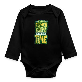 Flowers saying - Organic Longsleeve Baby Bodysuit - black - Front