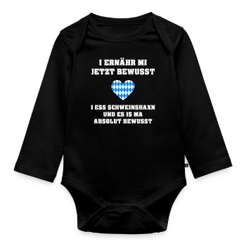 Bayerischer Spruch Lustig Ernährung Diät Geschenk - Baby Bio-Langarm-Body - Schwarz - Vorne