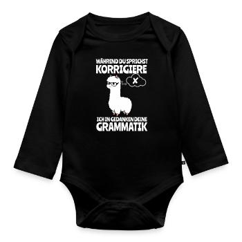 Während du sprichst korrigiere ich deine Grammatik - Baby Bio-Langarm-Body - Schwarz - Vorne