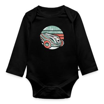 Rasentraktor Rasenroboter Rasenmäher Platzwart - Baby Bio-Langarm-Body - Schwarz - Vorne