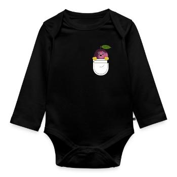Lustig Pflaumen Brusttasche Obst Vegan Geschenk - Baby Bio-Langarm-Body - Schwarz - Vorne
