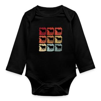 Retro Pop Art Kuh Rind Stier - Baby Bio-Langarm-Body - Schwarz - Vorne