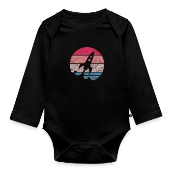 Rocket astronaut space space travel gift - Organic Longsleeve Baby Bodysuit - black - Front