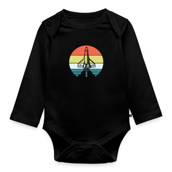 Cadeau de fusée spatiale astronaute - Body Bébé bio manches longues - noir - Devant