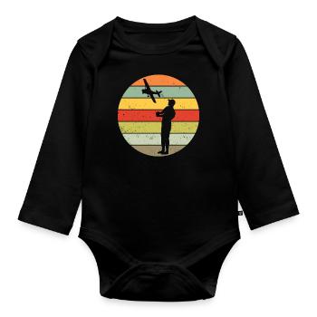 Model airplane model builder airplane retro gift - Organic Longsleeve Baby Bodysuit - black - Front