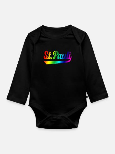 St Pauli Hamburg Regenbogen - Baby Bio-Langarm-Body - Schwarz