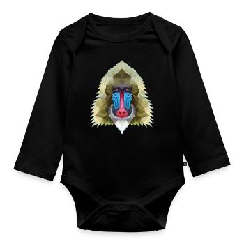 Monkey polygon design gift - Organic Longsleeve Baby Bodysuit - black - Front