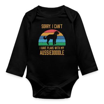 Propriétaire de chien drôle, j'ai des plans avec mon Aussiedoodle - Body Bébé bio manches longues - noir - Devant