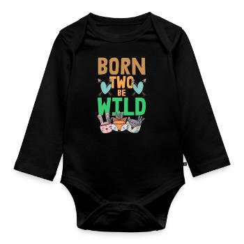 Born two be wild 2nd birthday gift - Organic Longsleeve Baby Bodysuit - black - Front