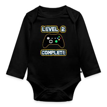 Level 2 Complete/ 2th Anniversary Gift T-Shirt - Organic Longsleeve Baby Bodysuit - black - Front