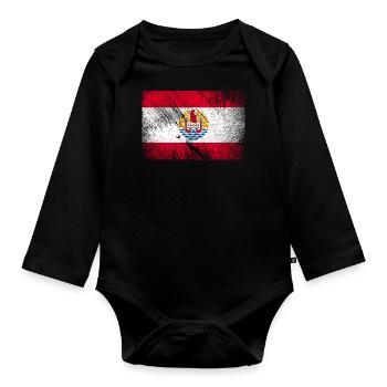 Drapeau de la Polynésie française - Vintage Grunge - Body Bébé bio manches longues - noir - Devant