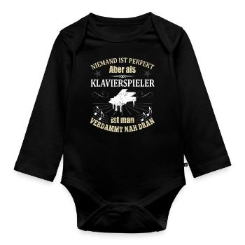Klavierspieler Piano Klavier Spruch Geschenk - Baby Bio-Langarm-Body - Schwarz - Vorne
