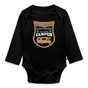 Altersheim kann warten Campen Camping - Baby Bio-Langarm-Body - Schwarz - Vorne