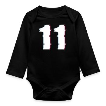 11 Eleven Eleven Number Effect Distorted Number - Organic Longsleeve Baby Bodysuit - black - Front