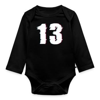 13 Dreizehn Thirteen Zahl Effekt Verzerrt Nummer - Baby Bio-Langarm-Body - Schwarz - Vorne