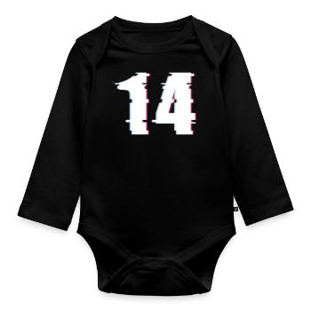 14 Vierzehn Fourteen Zahl Effekt Verzerrt Nummer - Baby Bio-Langarm-Body - Schwarz - Vorne