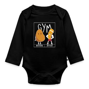 Potato Gym Before After GYM Shirt Gift Idea - Baby Bio-Langarm-Body - Schwarz - Vorne