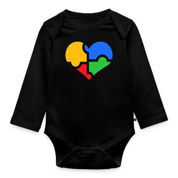 Puzzle coeur d'amour autiste autiste - Body Bébé bio manches longues - noir - Devant