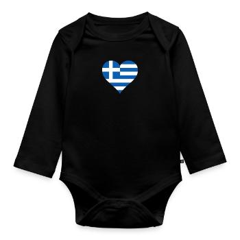 Grèce drapeau grec drapeau coeur - Body Bébé bio manches longues - noir - Devant