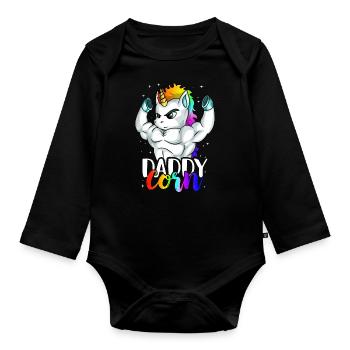 Daddycorn Unicorn Dad Daddy Man Unique Family - Organic Longsleeve Baby Bodysuit - black - Front
