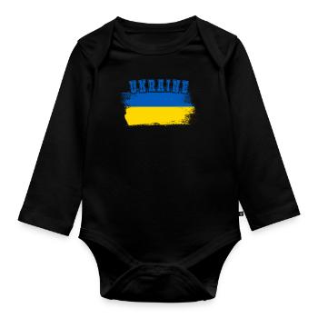 Ukraine drapeau vintage drapeau du pays d'origine - Body Bébé bio manches longues - noir - Devant