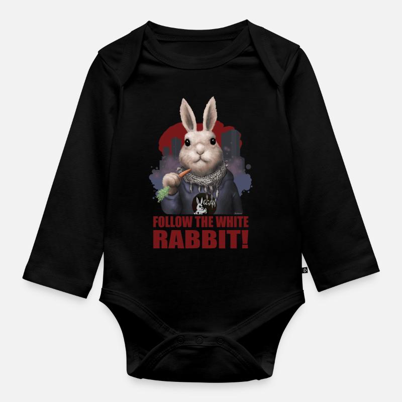Follow the white Rabbit - Body Bébé bio manches longues - noir
