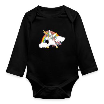 tamponner licorne licorne arc en ciel - Body Bébé bio manches longues - noir - Devant