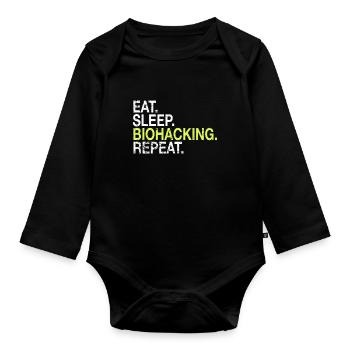 Eat Sleep Biohacking Repeat DNA Biohacker Geschenk - Baby Bio-Langarm-Body - Schwarz - Vorne