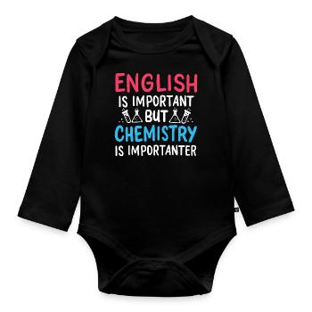 L'anglais drôle est important La chimie est - Body Bébé bio manches longues - noir - Devant