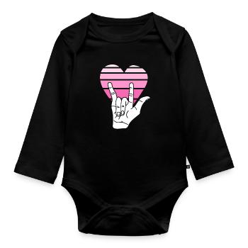 CHEMISES ASL Vêtements en langue des signes Love Be Kind - Body Bébé bio manches longues - noir - Devant