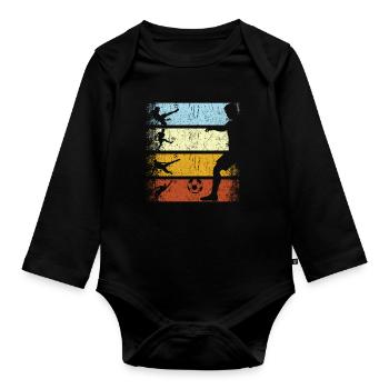 Retro vintage soccer player soccer football player - Organic Longsleeve Baby Bodysuit - black - Front