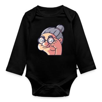 Grandma shows a bird - Organic Longsleeve Baby Bodysuit - black - Front