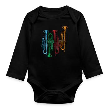 Trompete Retro Instrument - Baby Bio-Langarm-Body - Schwarz - Vorne