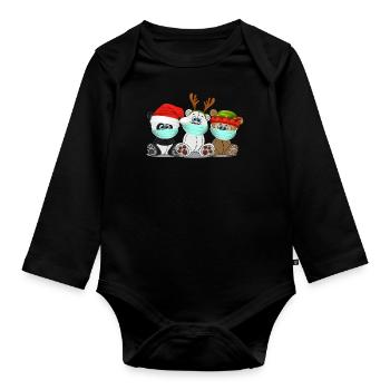 Xmas Grizzly Polar Panda Bären mit Mundschutz - Baby Bio-Langarm-Body - Schwarz - Vorne