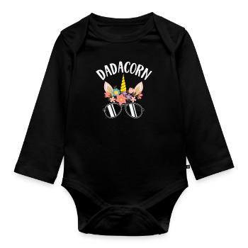 Unicorn Dad print - Organic Longsleeve Baby Bodysuit - black - Front